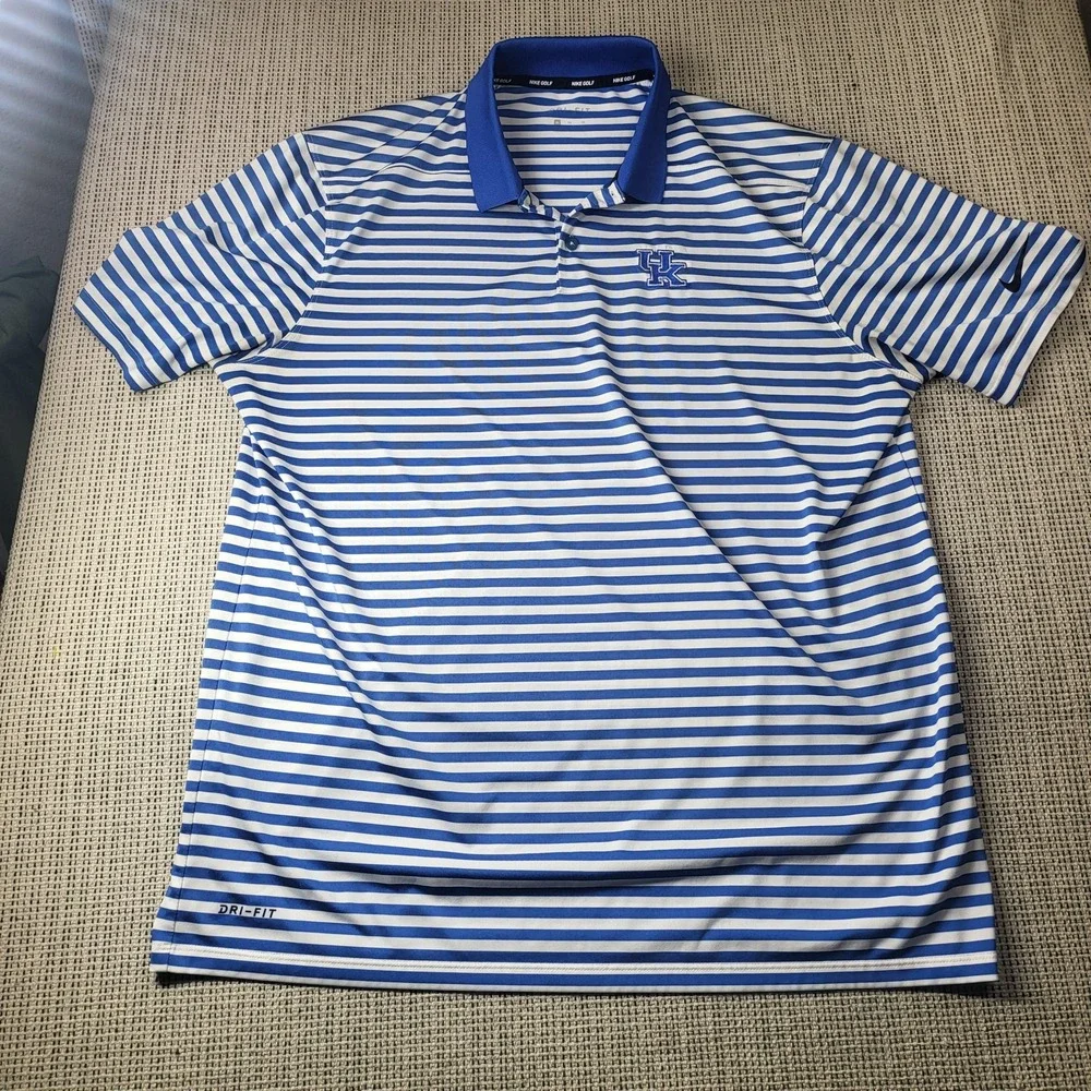 Kentucky Wildcats Polo Shirt Mens XL Striped Blue White NCAA Golf Nike Dri Fit